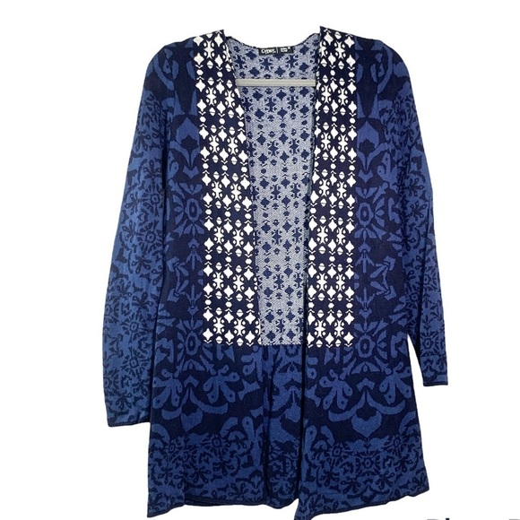 Gypsy Global Village Print Open Knit Cardigan - Blue/White, Size XS - Picture 1 of 4